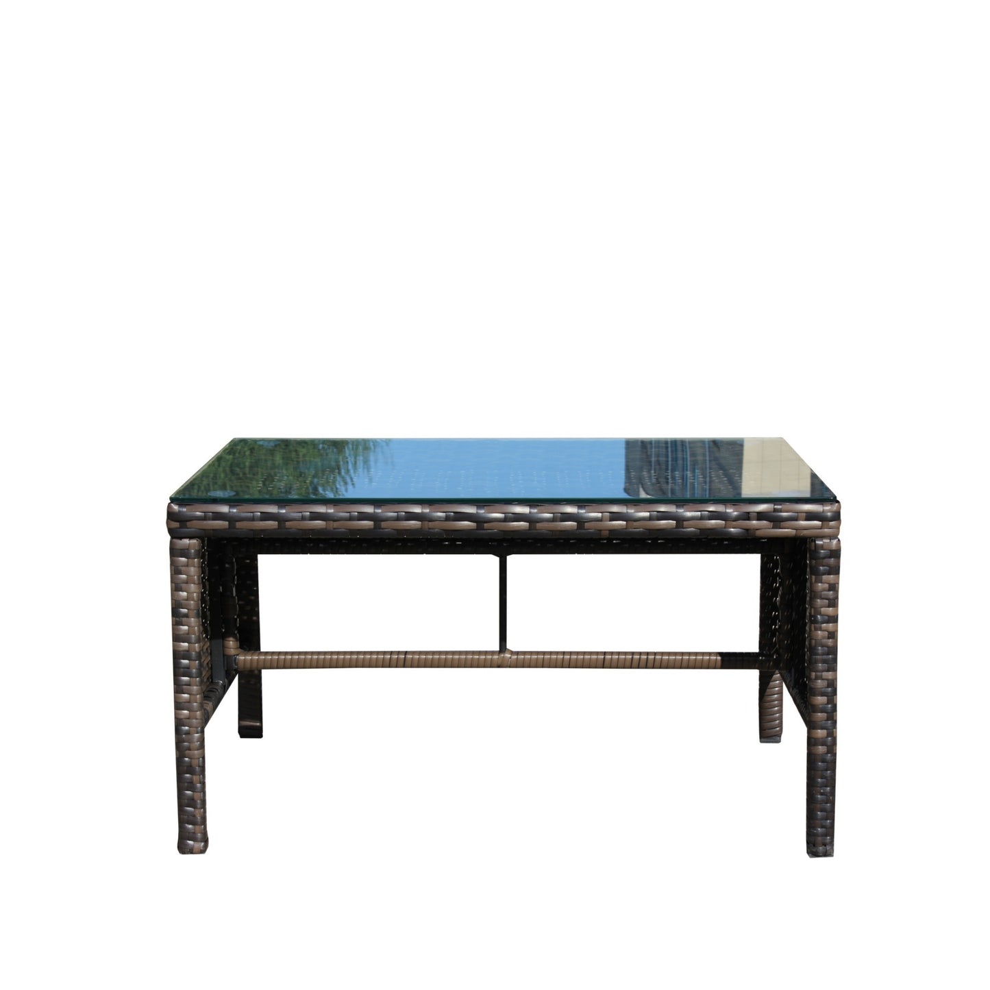 Outdoor Coffee Table for Patio, SHINPT Wicker Side Table, Rattan Coffee Table with Clear Tempered Glass, Glass Side Table for Backyard, Lawn, Outdoor Side Table for Yard, Patio, Garden