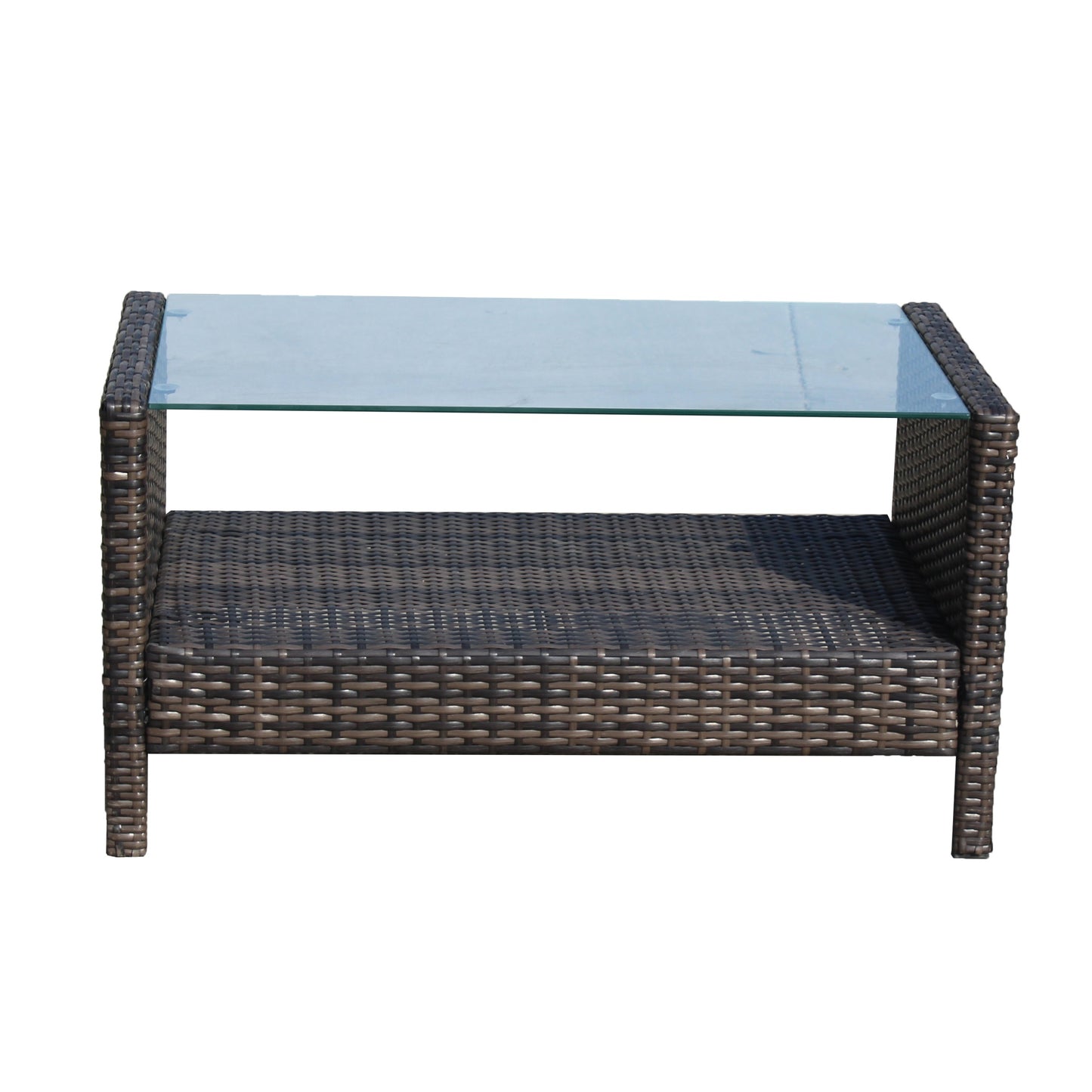 Outdoor Coffee Table for Patio, SHINPT Wicker Side Table, Rattan Coffee Table with Clear Tempered Glass, Glass Side Table for Backyard, Lawn, Outdoor Side Table for Yard, Patio, Garden