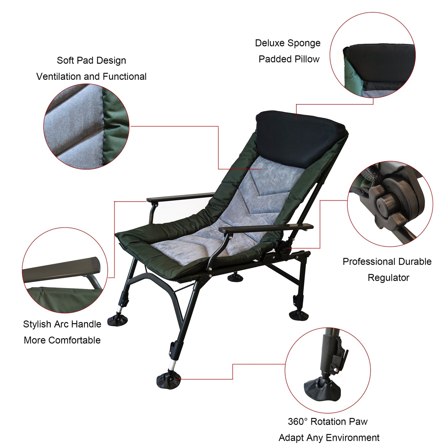 Outdoor Folding Chair, SHINPT Patio Lounge Chair, Reclining Camping Chair with Adjustable Backrest, Outdoor Chair for Camping, Hiking, Fishing, Camping Chair with Adujustable Height for Lawn, Beach