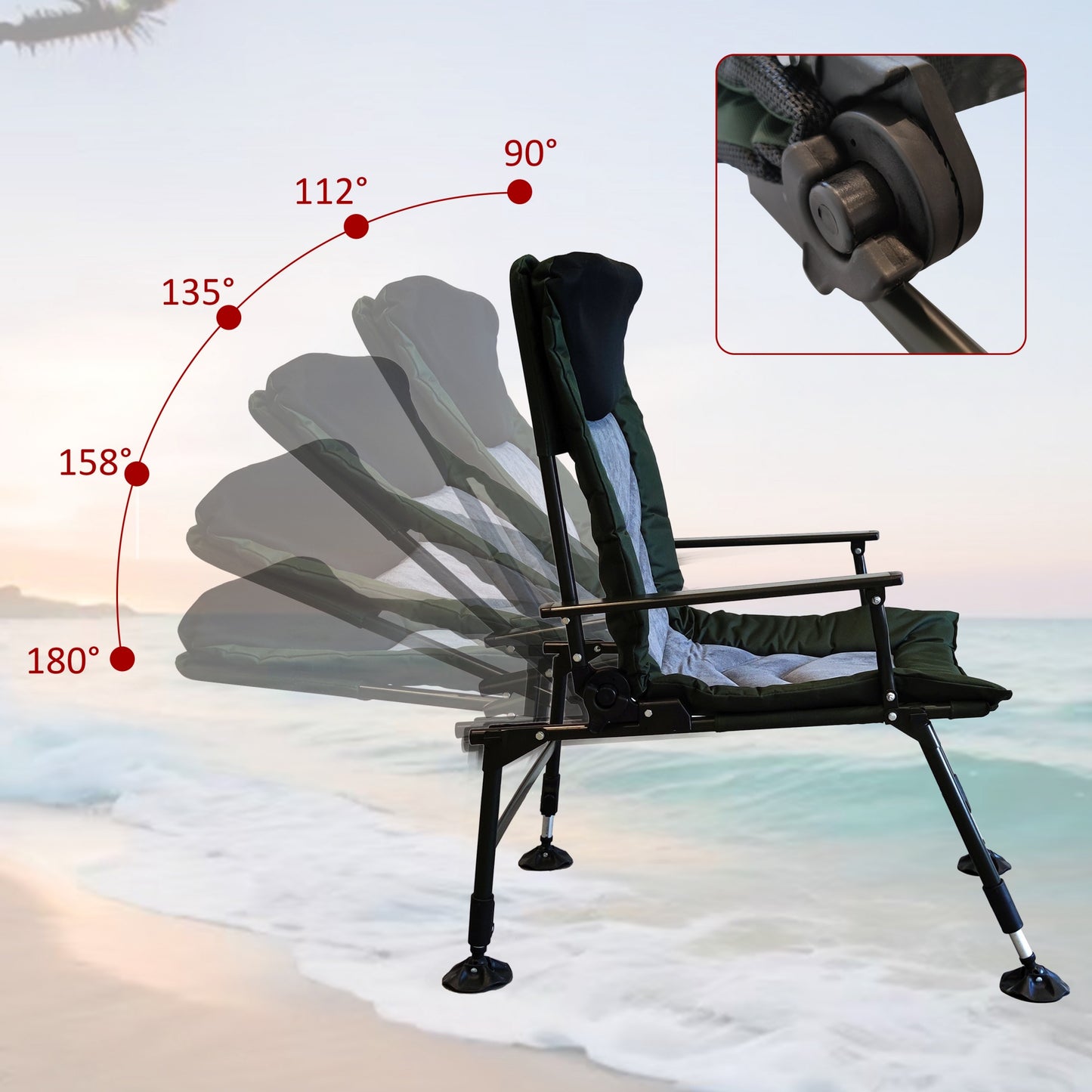 Outdoor Folding Chair, SHINPT Patio Lounge Chair, Reclining Camping Chair with Adjustable Backrest, Outdoor Chair for Camping, Hiking, Fishing, Camping Chair with Adujustable Height for Lawn, Beach