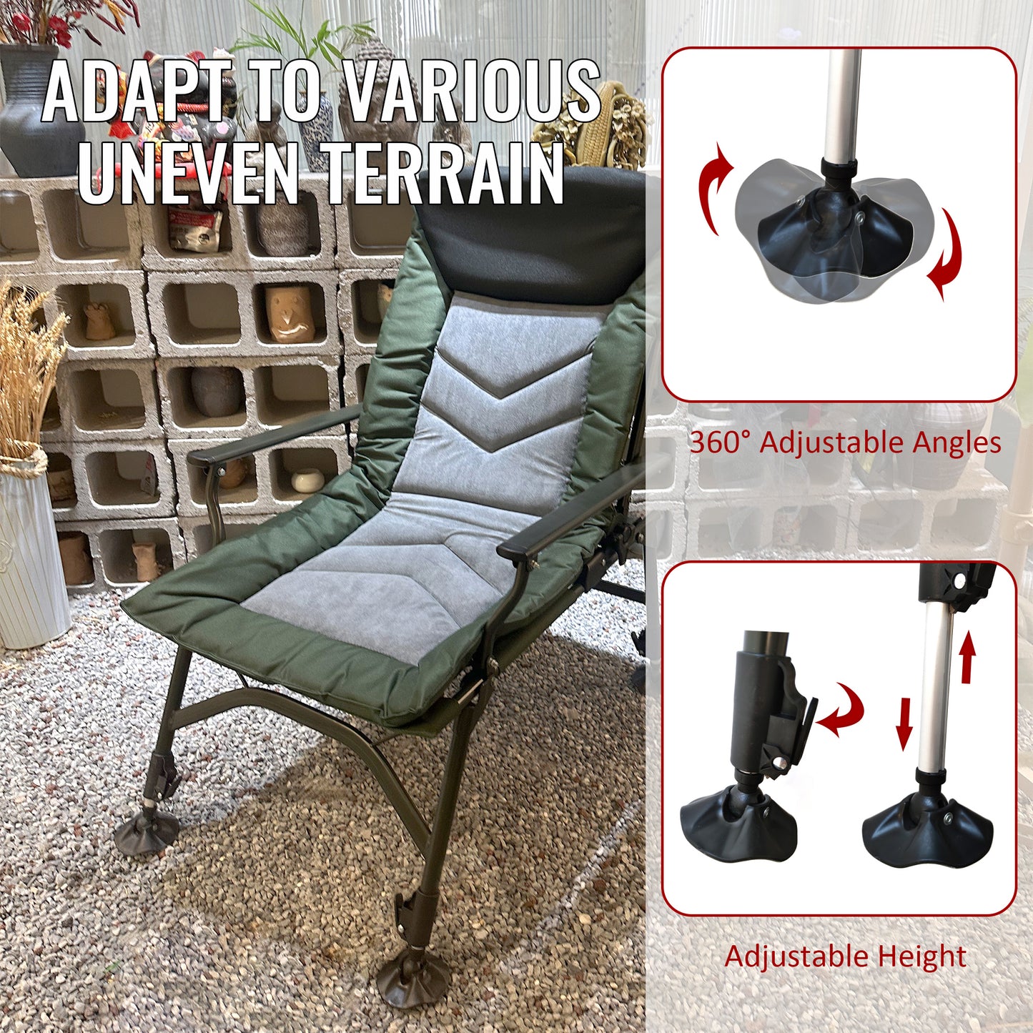 Outdoor Folding Chair, SHINPT Patio Lounge Chair, Reclining Camping Chair with Adjustable Backrest, Outdoor Chair for Camping, Hiking, Fishing, Camping Chair with Adujustable Height for Lawn, Beach