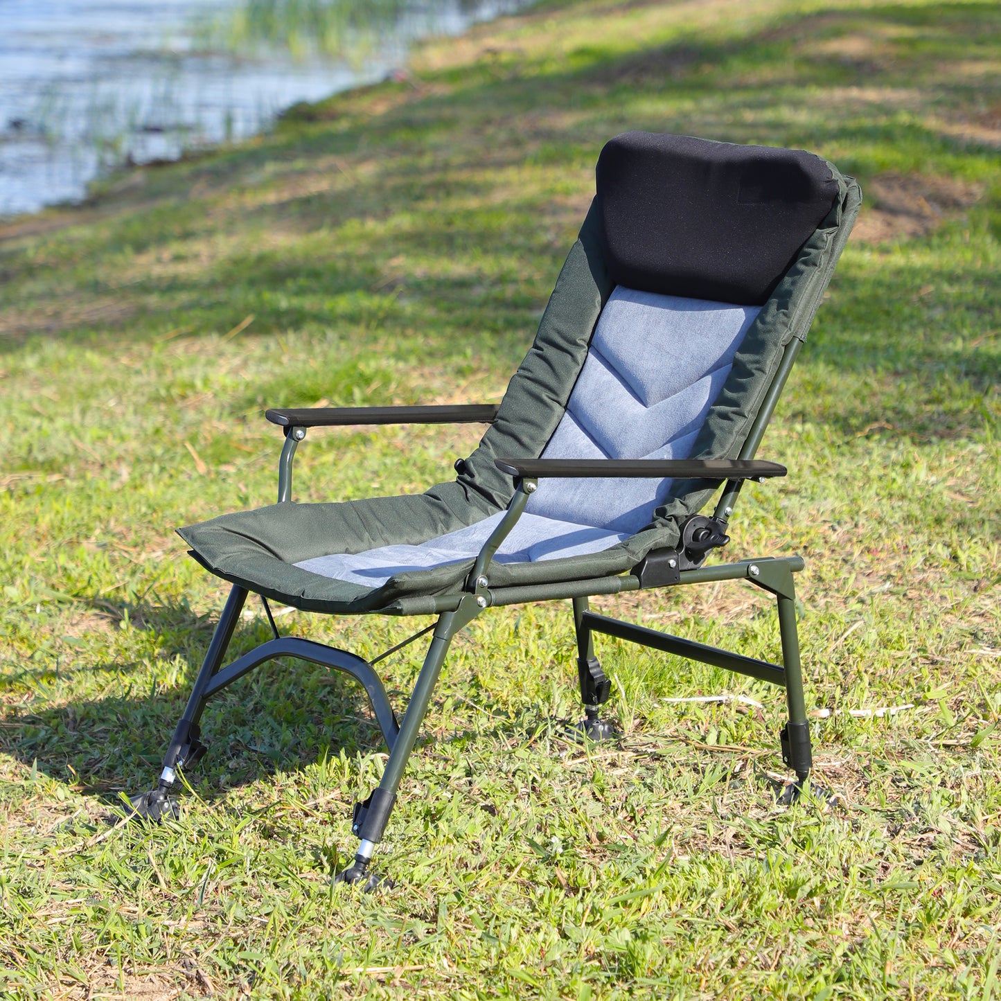Outdoor Folding Chair, SHINPT Patio Lounge Chair, Reclining Camping Chair with Adjustable Backrest, Outdoor Chair for Camping, Hiking, Fishing, Camping Chair with Adujustable Height for Lawn, Beach