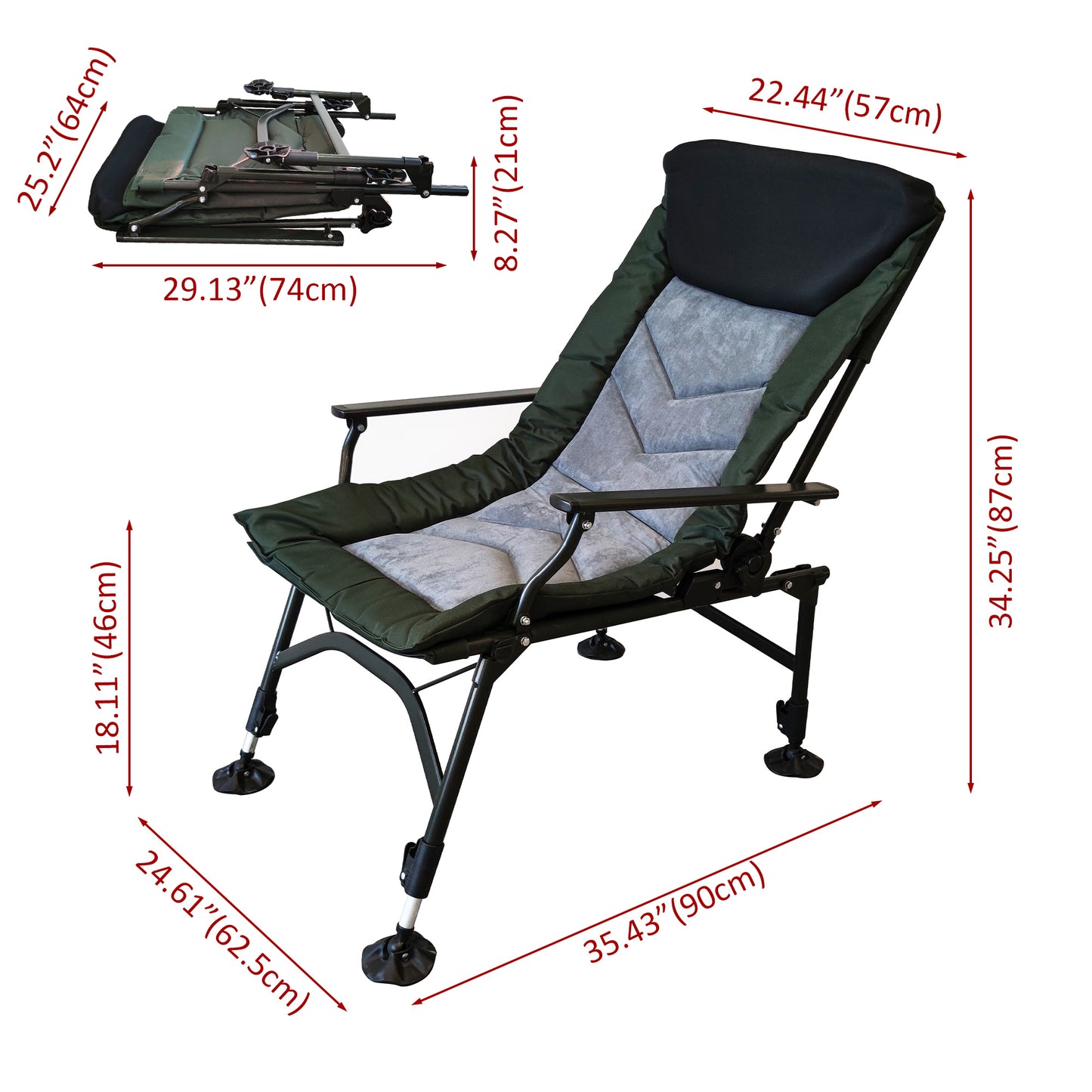 Outdoor Folding Chair, SHINPT Patio Lounge Chair, Reclining Camping Chair with Adjustable Backrest, Outdoor Chair for Camping, Hiking, Fishing, Camping Chair with Adujustable Height for Lawn, Beach