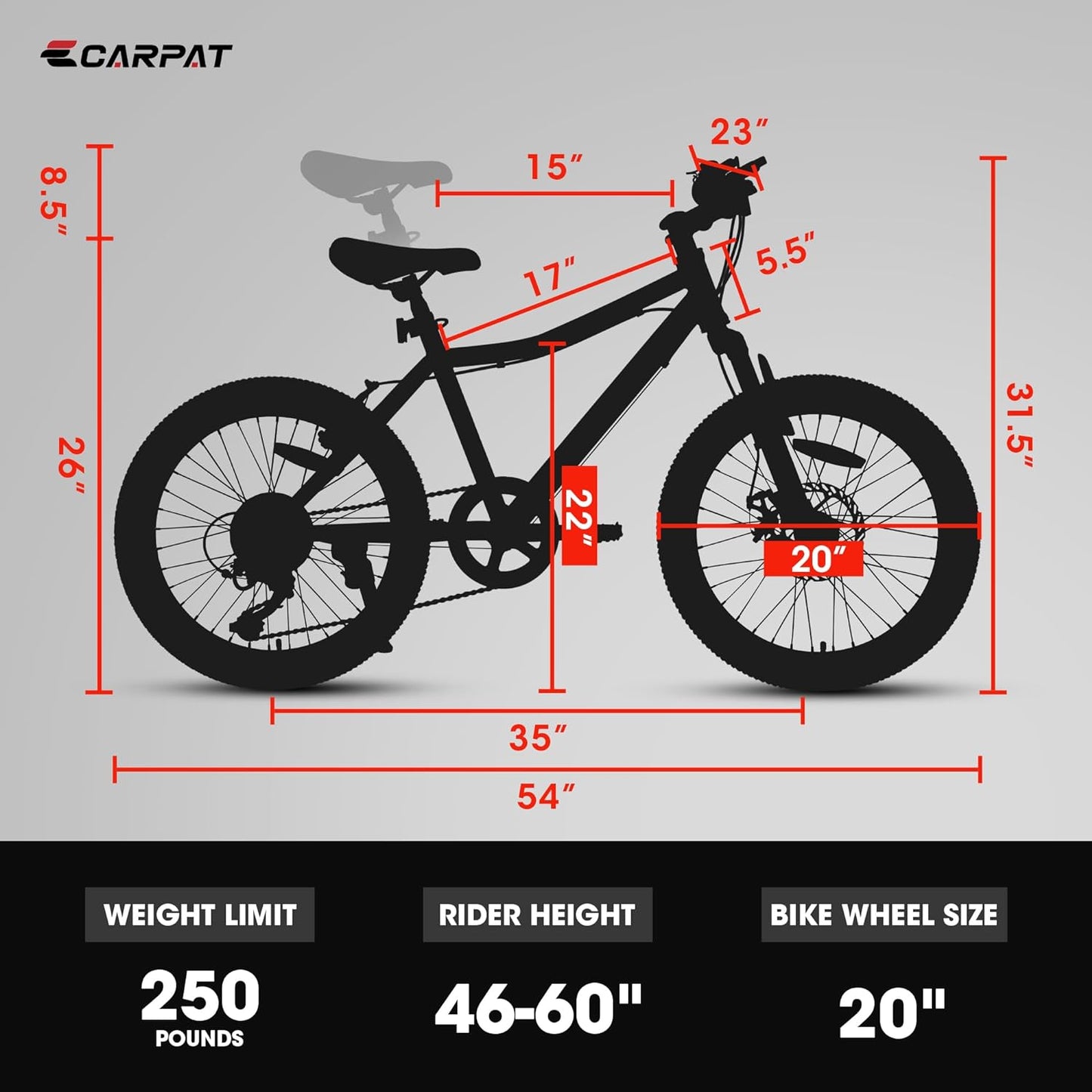 20" Bikes for Kids 6-12, SHINPT kids Mountain Bike, 7 Speed Bikes for 6-12 Year Old Boys and Girls, Big Tire Bike for Birthday Gift, Boys and Girls Mountain Bike with High Steel Frame