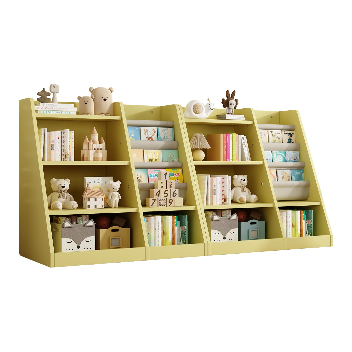 Floor Bookshelf for Kids, SHINPT Bookcase for Kids Rooms, Kids Bookshelf and Toy Storage with 4 Tiers, Wooden Book Storage for Playroom, Bedroom, Nursery, Hallway, School, Kindergarten, Living Room