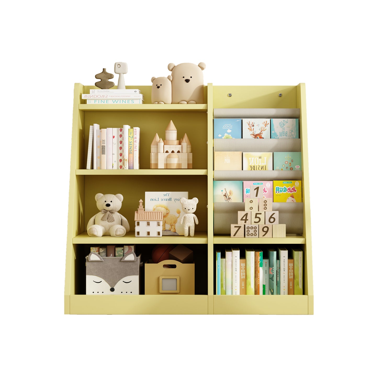 Floor Bookshelf for Kids, SHINPT Bookcase for Kids Rooms, Kids Bookshelf and Toy Storage with 4 Tiers, Wooden Book Storage for Playroom, Bedroom, Nursery, Hallway, School, Kindergarten, Living Room