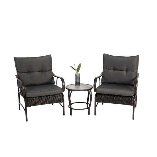 Outdoor Balcony Furniture Set, SHINPT Patio Table and Chairs Set, 3 Pieces Porch Furniture Set, Modern Rattan Chair Conversation Set with Coffee Table, Outdoor Furniture for Backyard, Lawn, Garden