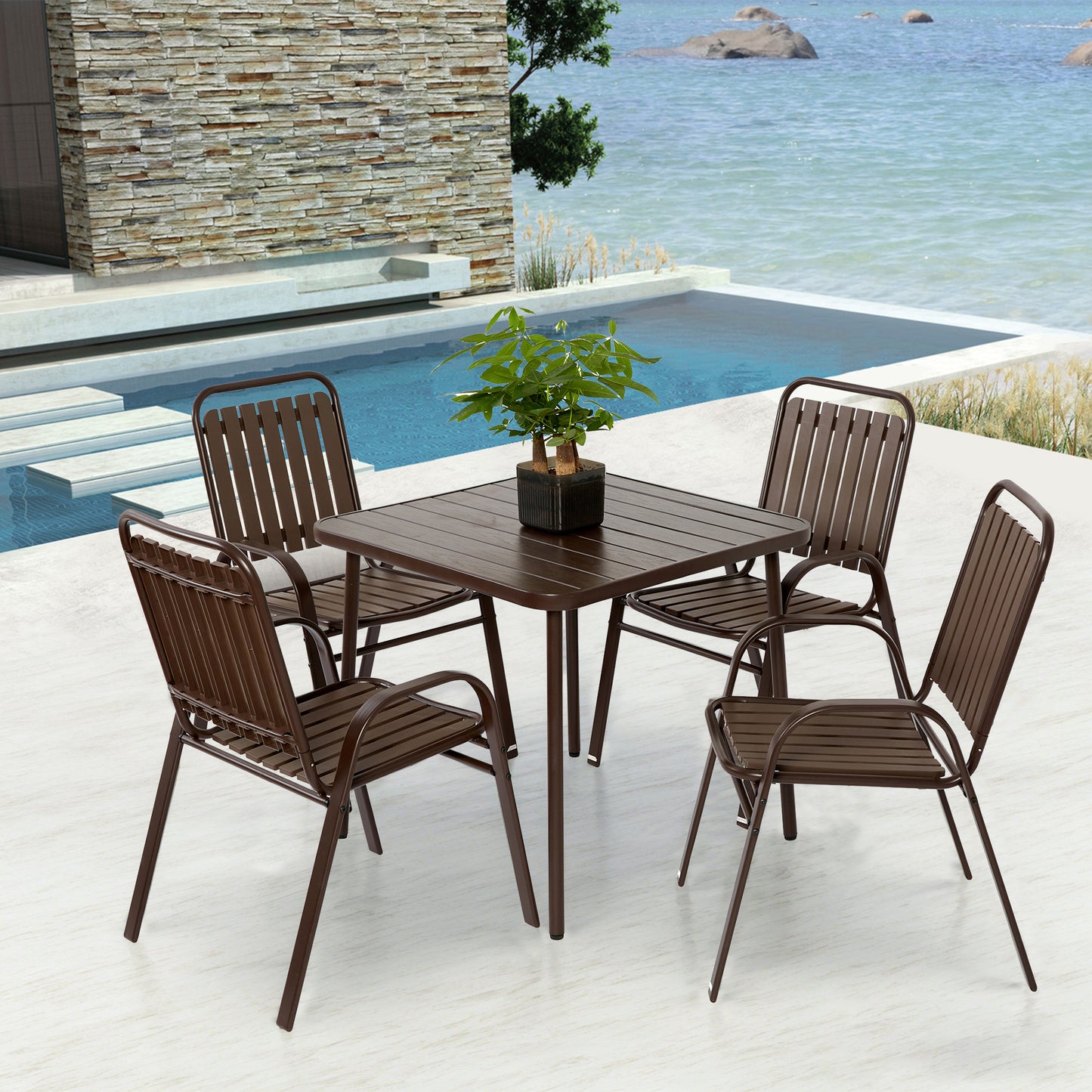 Patio Table and Chairs Set, SHINPT Outdoor Dining Table and Chairs, Patio Furniture Set for 4, 5 Piece Plastic Chair and Steel Table Furniture Set, Outdoor Dining Set for Backyard, Garden, Lawn