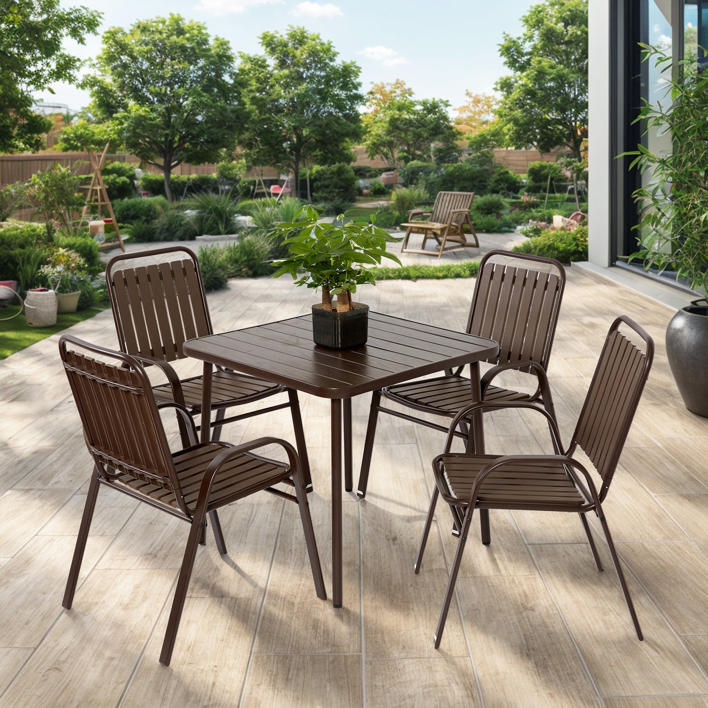 Patio Table and Chairs Set, SHINPT Outdoor Dining Table and Chairs, Patio Furniture Set for 4, 5 Piece Plastic Chair and Steel Table Furniture Set, Outdoor Dining Set for Backyard, Garden, Lawn