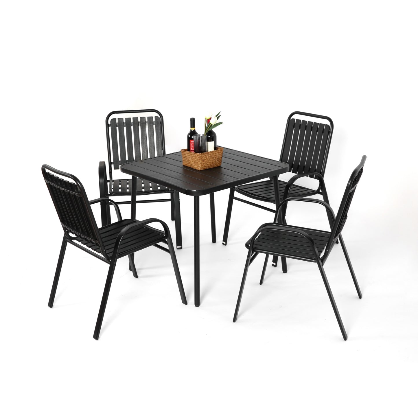 Patio Table and Chairs Set, SHINPT Outdoor Dining Table and Chairs, Patio Furniture Set for 4, 5 Piece Plastic Chair and Steel Table Furniture Set, Outdoor Dining Set for Backyard, Garden, Lawn