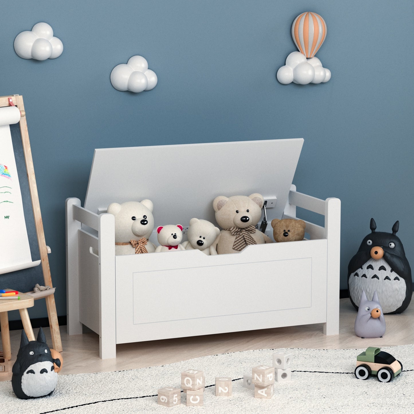 Kids Toy Chest for Boys and Girls, SHINPT Kids Toy Storage, Wooden Toy Box Storage with Lid, White Toy Box with Safety Hinges, Toy Chest Bench for Bedroom, Stylish Storage Organizer for Toys