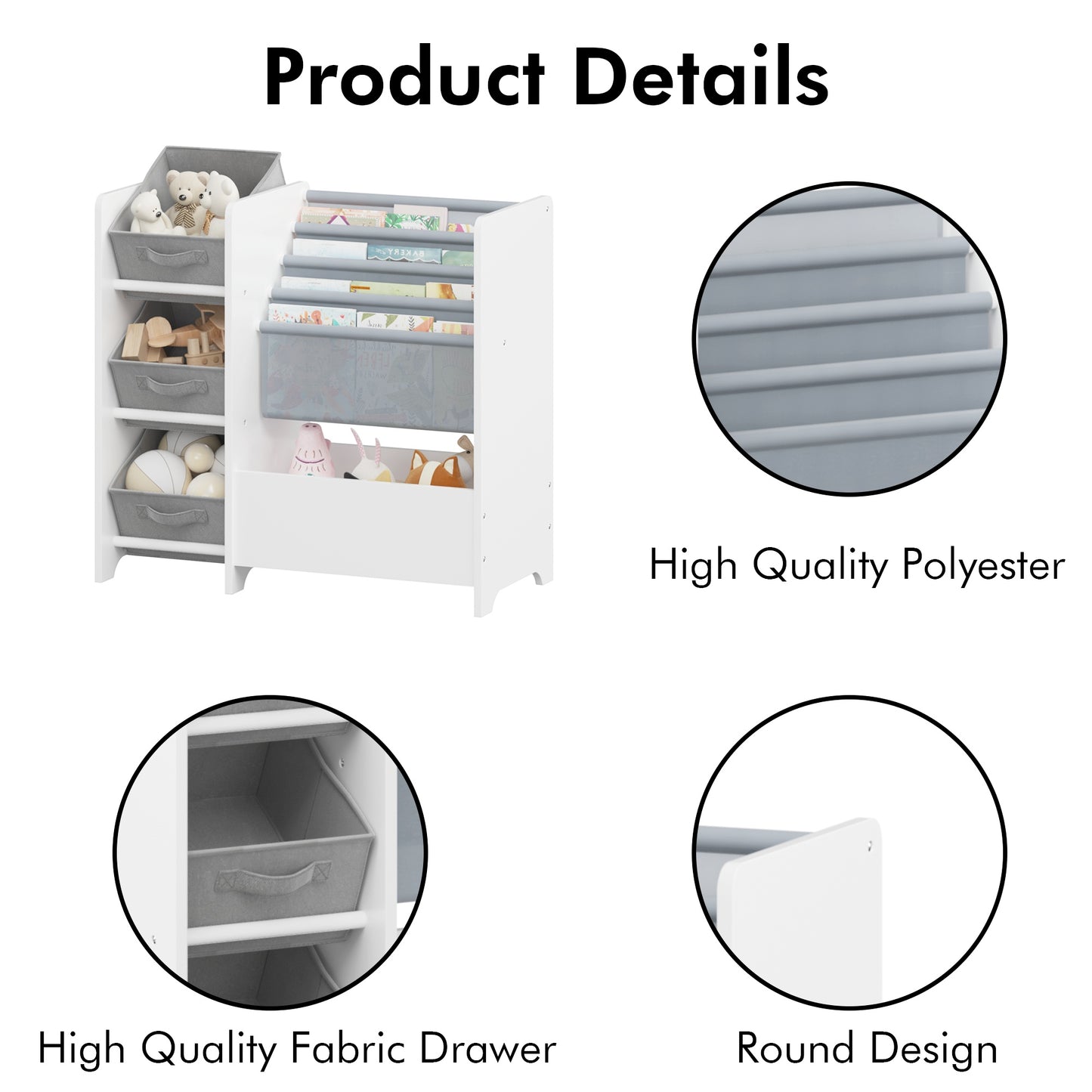 Bookshelf for Kids Rooms, SHINPT Toy Box with Bookshelf, Kids Storage Organizer with 3 Collapsible Fabric Drawers, Toy and Book Storage for Kids, Nursery Bookshelf for Playroom, Bedroom, Livingroom