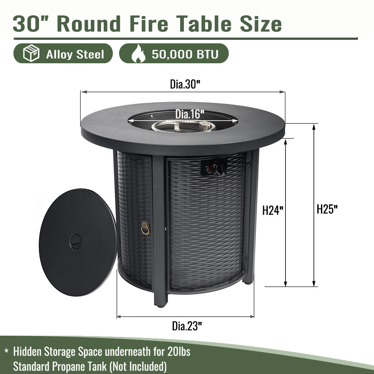 30" Round Gas Fire Pit Table, SHINPT Steel Fire Pit Table with Beautiful Wicker Base, 50000 BTU Round Propane Fire Pit, Outdoor Gas Fireplace for Backyard, Garden, Patio, Add Ambience to Gatherings