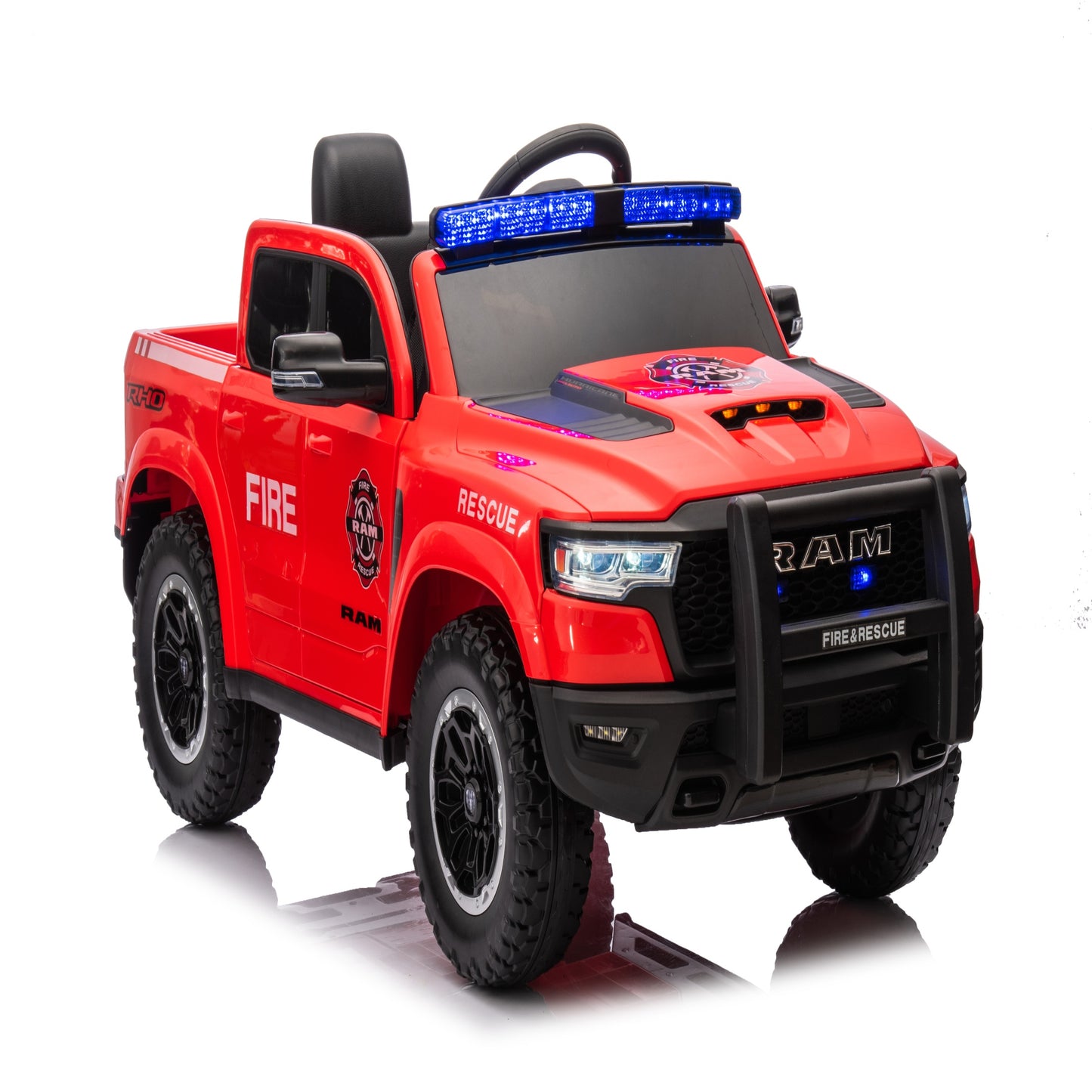 Ride on Fire Truck, SHINPT RAM1500 12V Electric Fire Truck with Parental Remote, Bluetooth & Siren Lights, 44.49”*26.77”*22.44”Red Kids Ride on Car for Boys Girls Ages 3-8, 36.16lbs