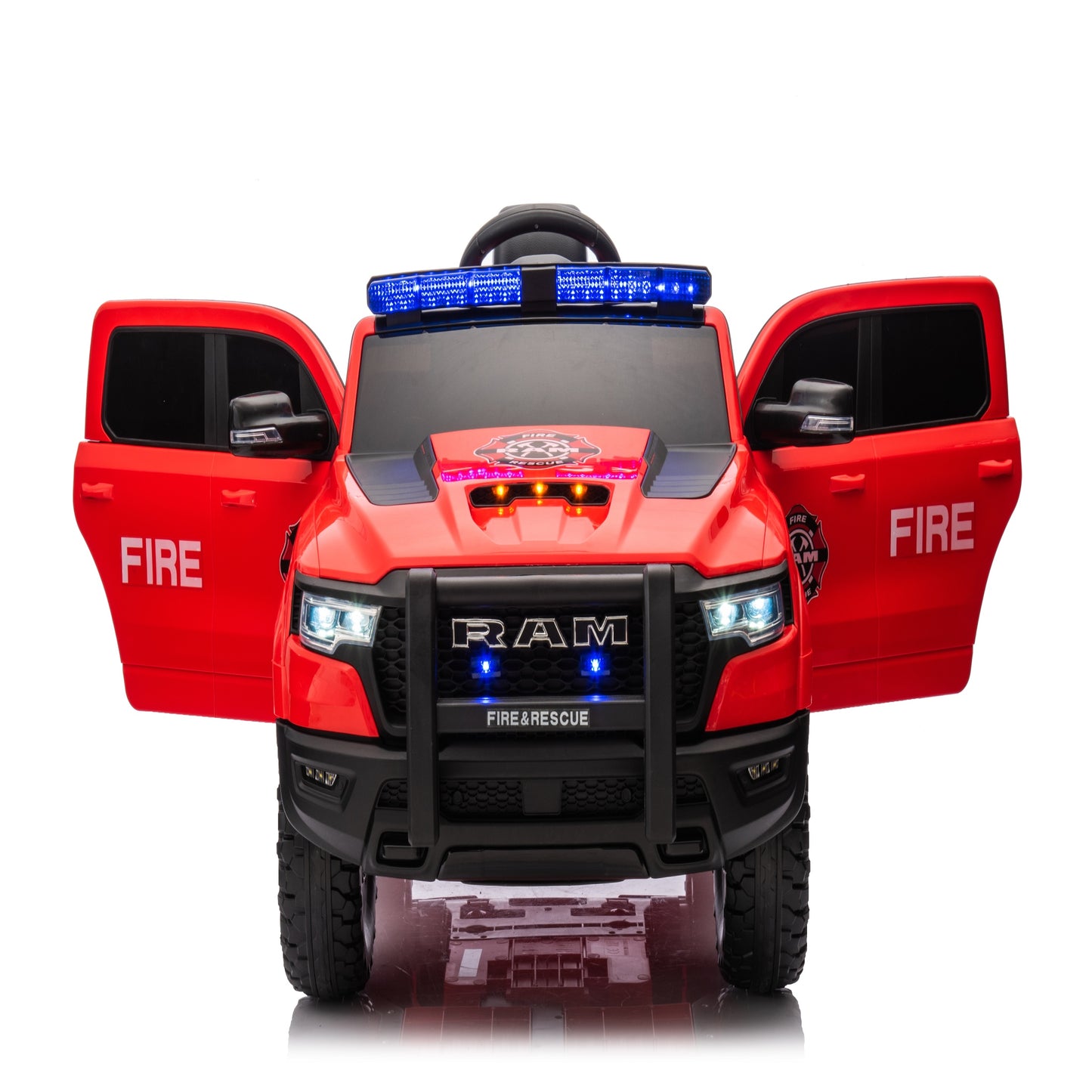 Ride on Fire Truck, SHINPT RAM1500 12V Electric Fire Truck with Parental Remote, Bluetooth & Siren Lights, 44.49”*26.77”*22.44”Red Kids Ride on Car for Boys Girls Ages 3-8, 36.16lbs