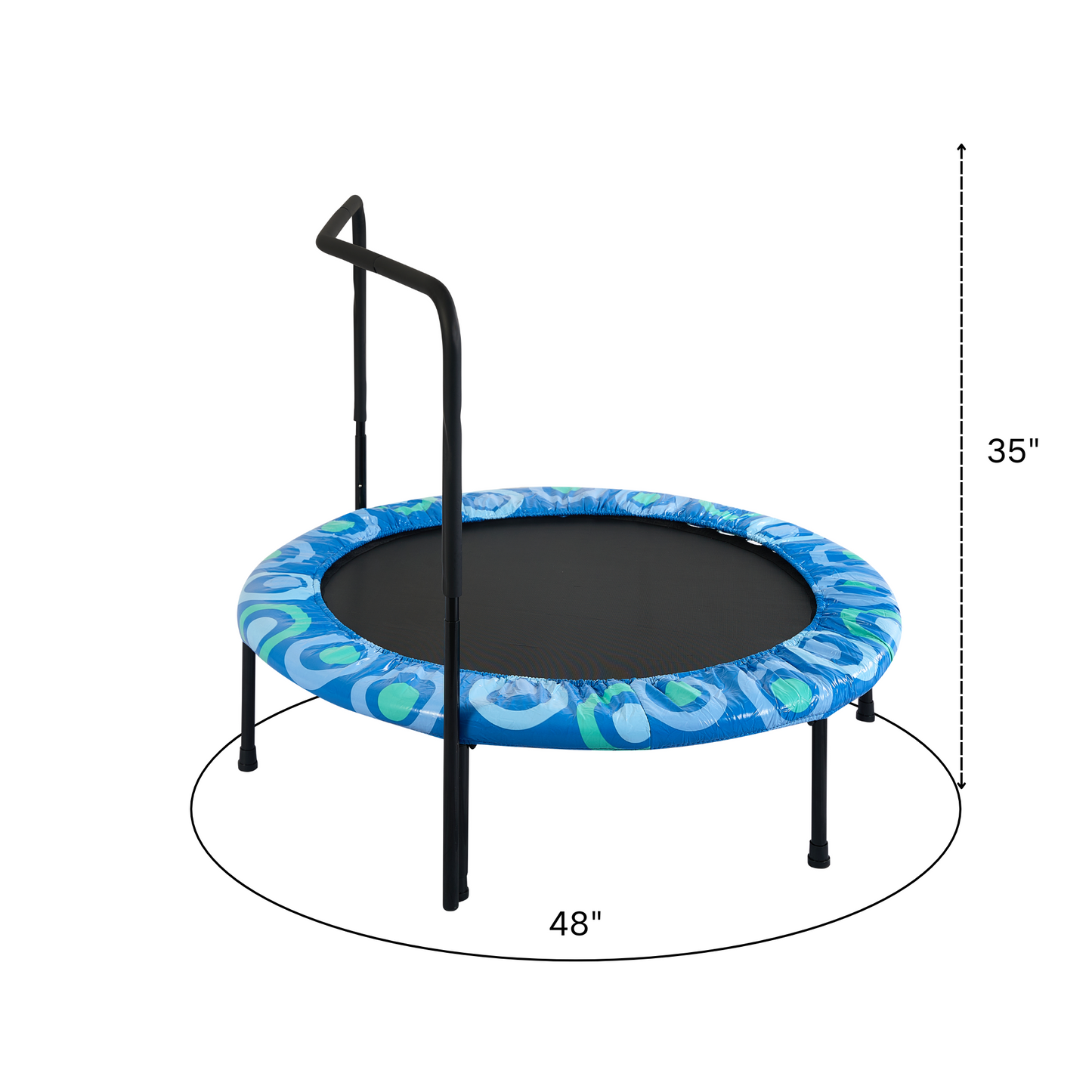 48" Mini Trampoline for Kids Ages 3-7, Foldable Kids Trampoline with Foam Handle for Indoor & Outdoor, SHINPT Trampoline for Boys&Girls, Blue Rebounder Exercise Trampoline for Backyard, Patio