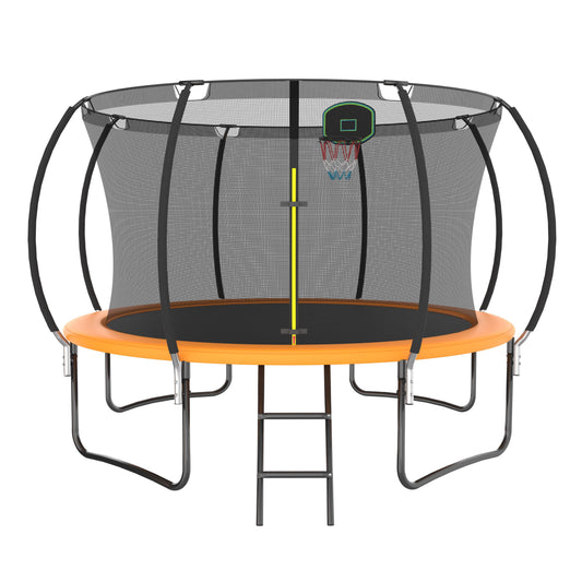 SHINPT 12FT Outdoor Trampoline with Basketball Hoop, SEGMART Upgraded Round Recreational Trampoline with Enclosure Net, Heavy Duty Backyard Trampoline with Ladder Spring Pad for Kids and Adults