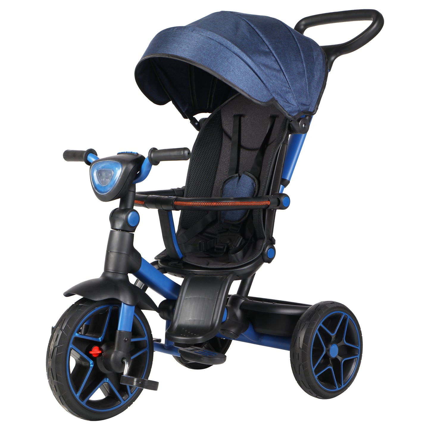 Shinpt 6 in 1 Kids' Baby Tricycle Stroller with 360°Rotatable Seat, Retractable Canopy, Adjustable Push Handle, Detachable Guardrail, and Rear Basket for Toddlers 18 Months to 6 Years，Pink