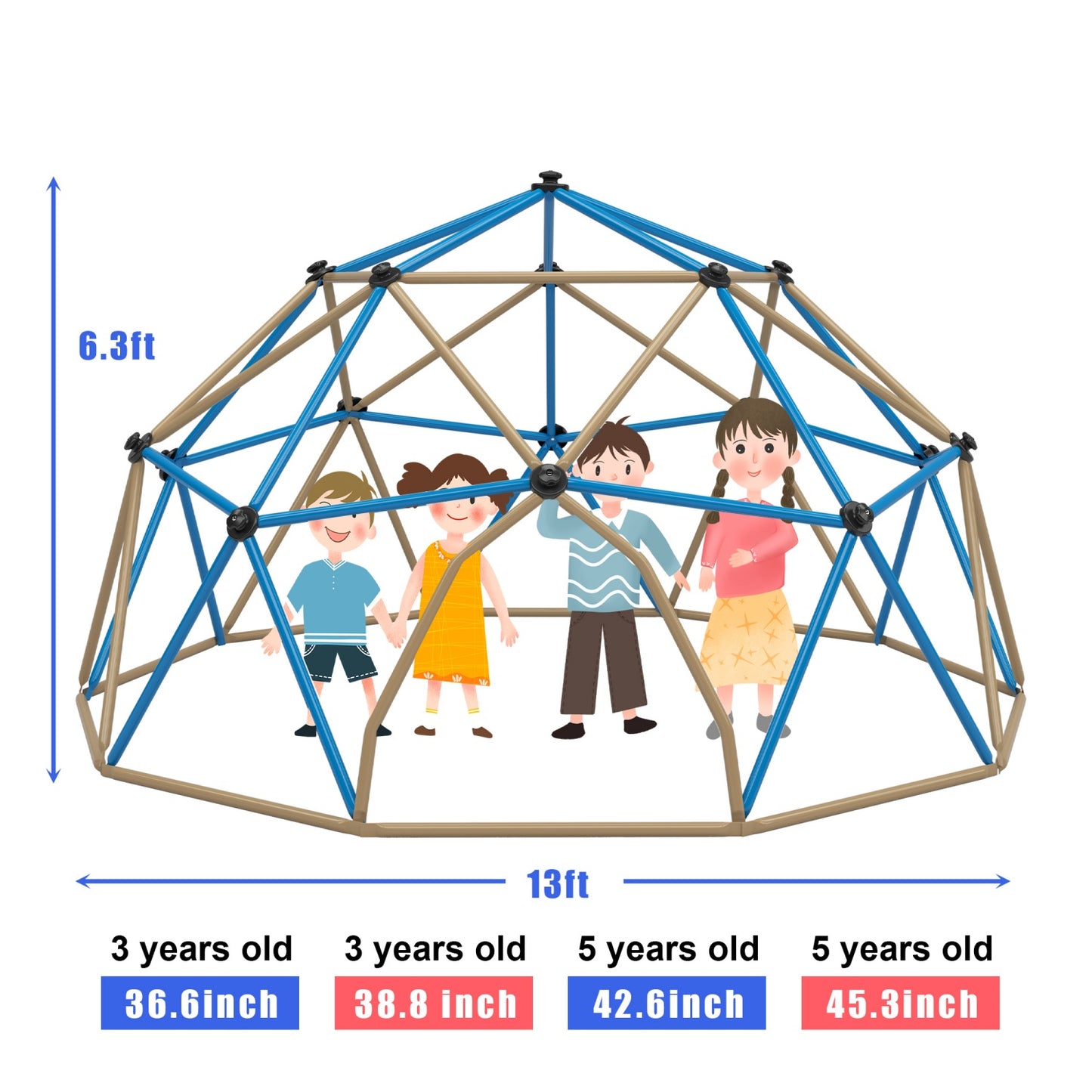 Climbing Dome for Kids Age 3-8, 13 ft Outdoor Jungle Gym with Rust & UV Resistant Steel, Geometric Playground Dome Climber Monkey Bars Climbing Tower for Backyard, Supporting 1000 LBS, Easy Assembly