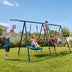 SHINPT 6in1 Swing Set for Outside, Shinpt Heavy Duty a-Frame Metal Swing Set with Glider, Basketball Hoop, Climbing Frame, Climbing Net, Hammock Swing & Belt Swing, Backyard Playground Set for Kids Age 3-12