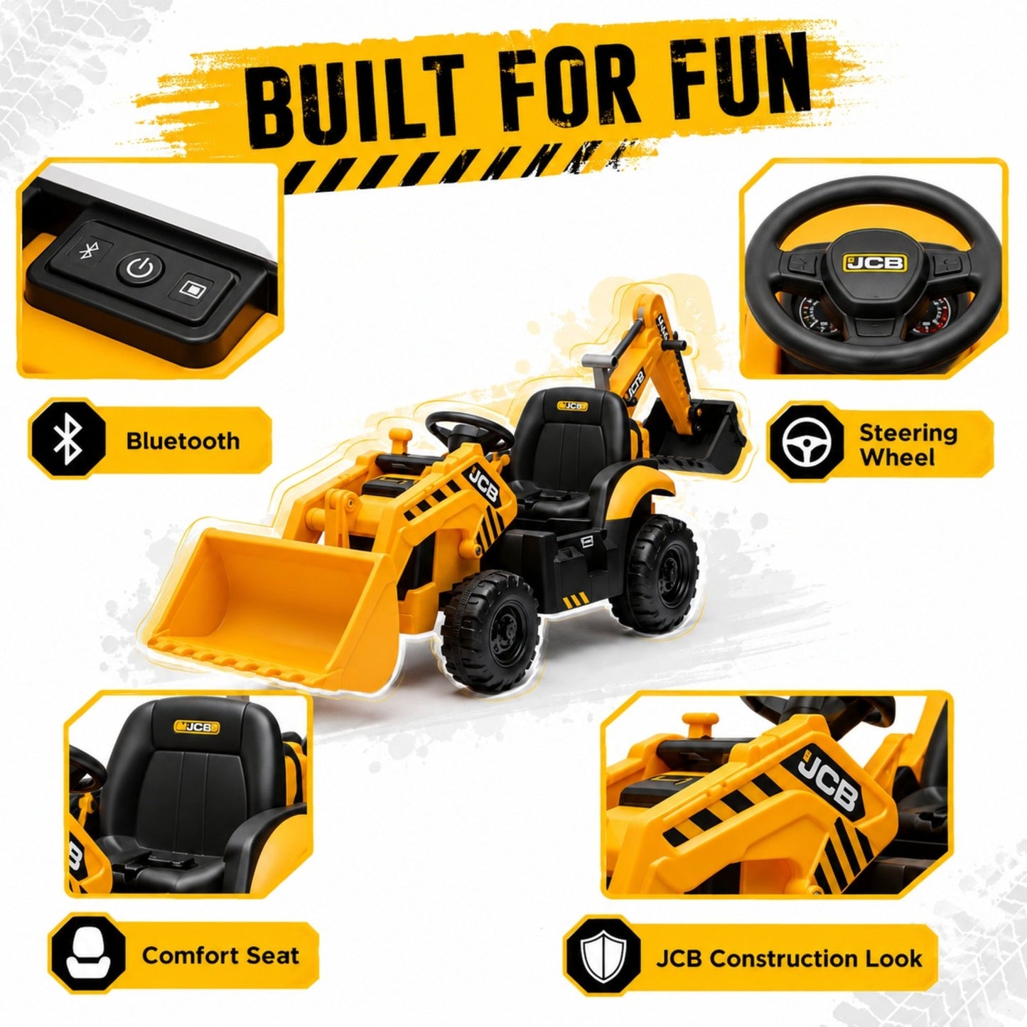 SHINPT Ride on Excavator, JCB, 24V Dual Motors,  Digger Ride on Toy, Front Loader & Backhoe, Remote Control Construction Toy, Yellow, for Toddler Boys 3-5 Years Old