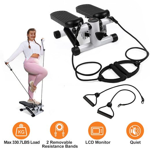 SHINPT Steppers for Exercise, Mini Stair Stepper with Resistance Bands at Home Workout Equipment with 300LBS Loading Capacity, Hydraulic Fitness Stepper with LCD Monitor
