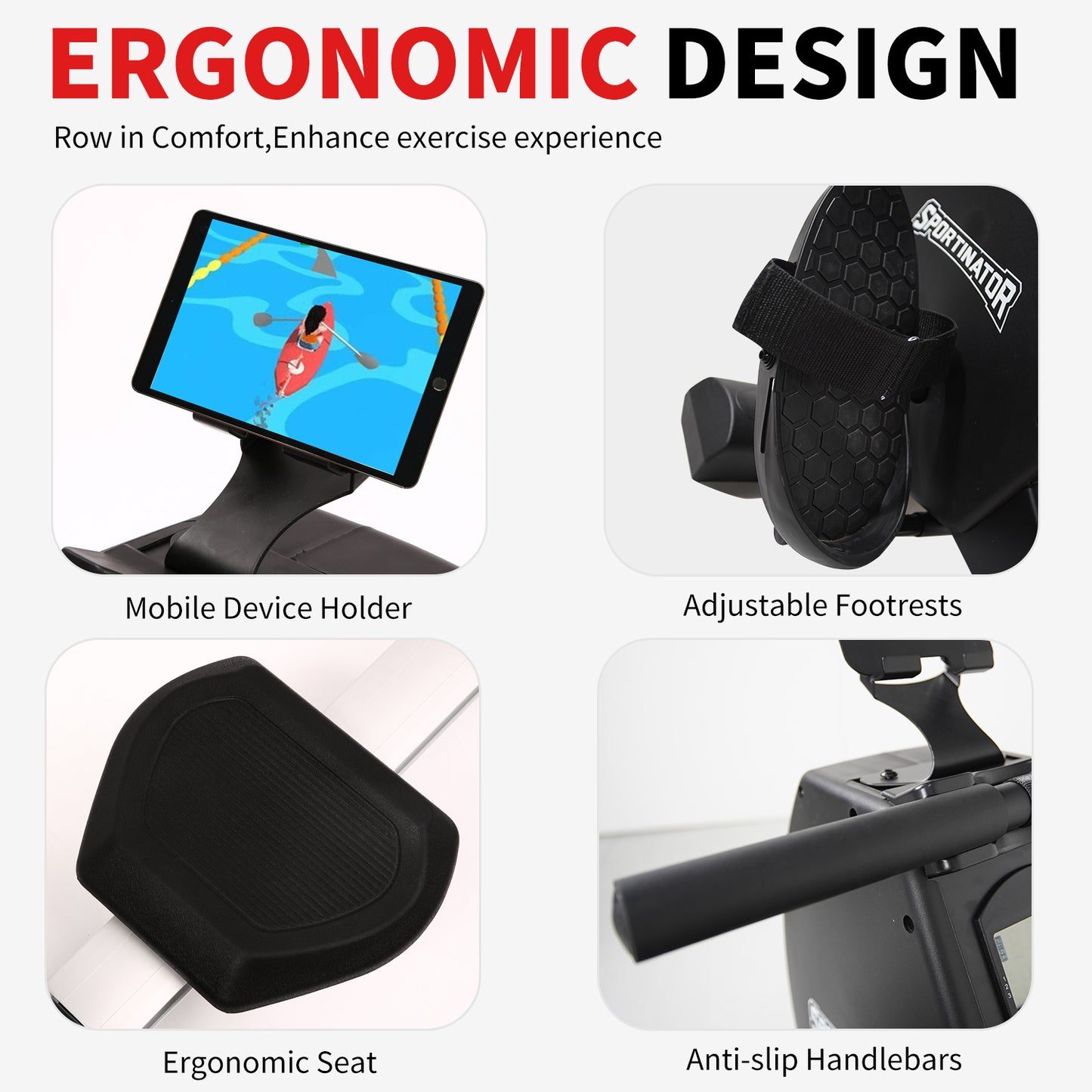 SHINPT Foldable Rowing Machines with Digital Monitor for Home, Adjustable Rowing Machine with 8 Levels, Silent Magnetic Resistance System, 3D Butterfly Seat with Max 264 LB Weight Capacity