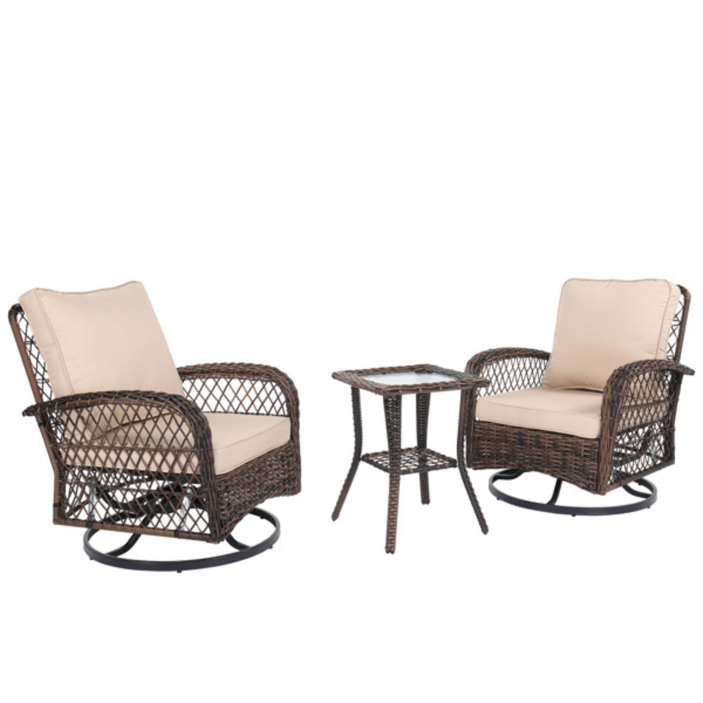 Outdoor Swivel Glider Rocking Chair Set with 360° Rotation, Patio Furniture Set with All-Weather PE Rattan & Plush Cushions for Patio, Porch, Deck