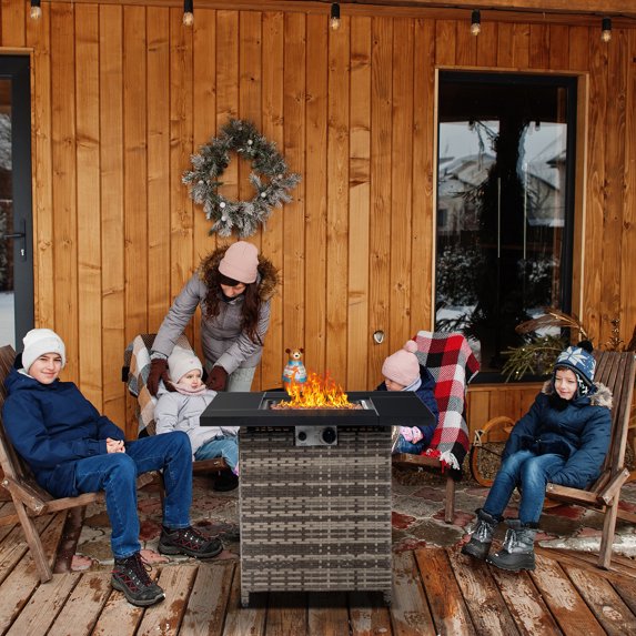 BTMWAY 28 inch Fire Table，50000 BTU Propane Fire Pit Table with Volcanic Stone, Flame-Out Protection,Perfect for Patio, Backyard