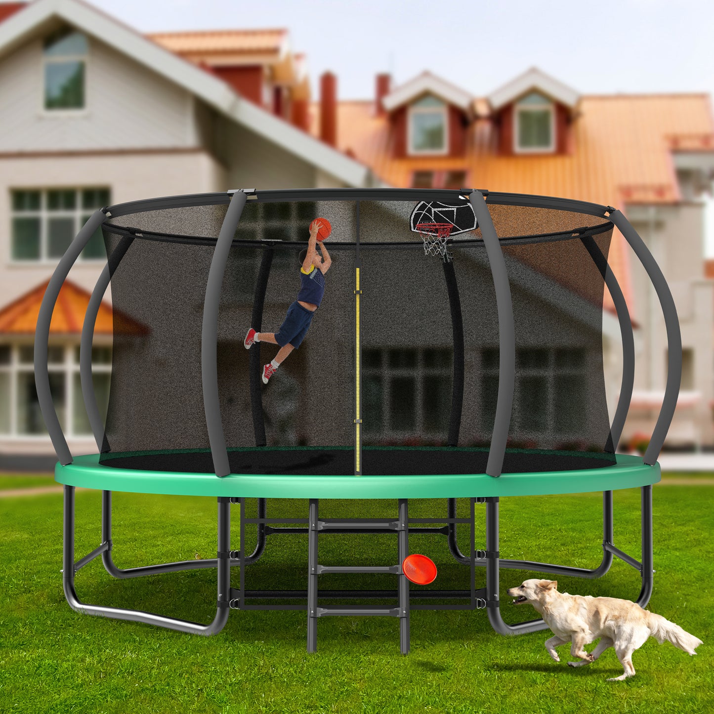 14FT Trampoline for Kids for Gift, SHINPT Outdoor Trampoline with Shoes Storage, Kids Trampoline 14FT with Basketball Hoop, Large Trampoline Outdoor for Backyard, Big Trampoline for Kids