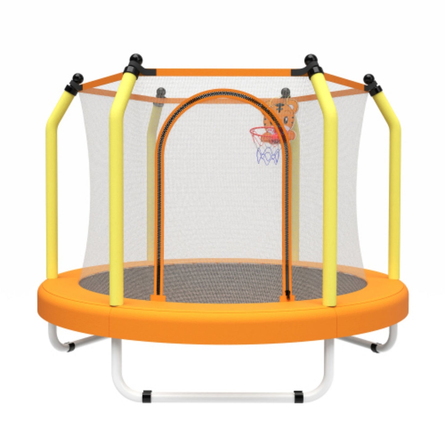 55" Toddler Trampoline with Enclosure Net, 4.6 ft Mini Trampoline for Kids with Basketball Hoop, Indoor Outdoor Toddler Recreational Tranpolines , Gifts for Boys Girls Aged 3-6
