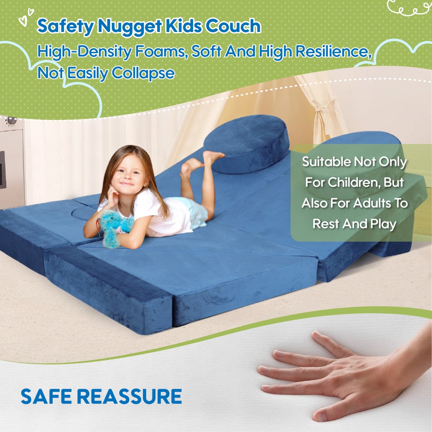 14pcs Modular Kids Play Couch, SHINPT Kids Play Couch for Toddlers Convertible Foam and Floor Cushion, Kids Playroom Furniture for Playroom Bedroom Living Rooms, Nugget Couch for Kids Birthday Gifts