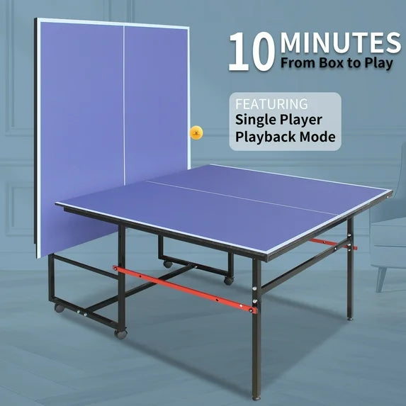 SHINPT Outdoor Ping Pong Table, 8ft Table Tennis Table for Family, Portable Ping Pong Table Set, Foldable Game Table with Net and 2 Ping Pong Paddles, Indoor & Outdoor Ping Pong Machine