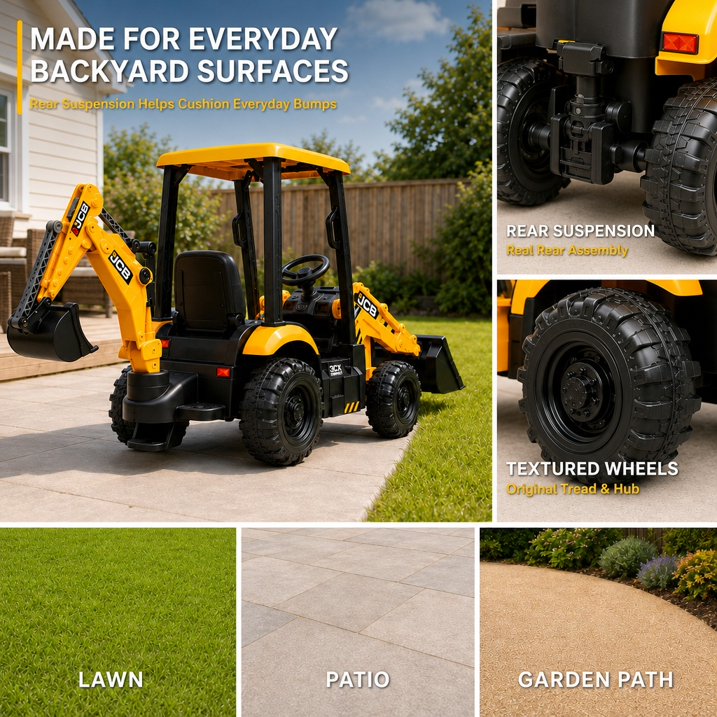 SHINPT Ride on Excavator, JCB, Realistic 2-in-1 Construction,  Toddler Excavator, Shovel & Digger, Electric Ride on Toy, 12V Battery Powered, Remote Control, Yellow, for Toddlers Boys 3-5 Years Old