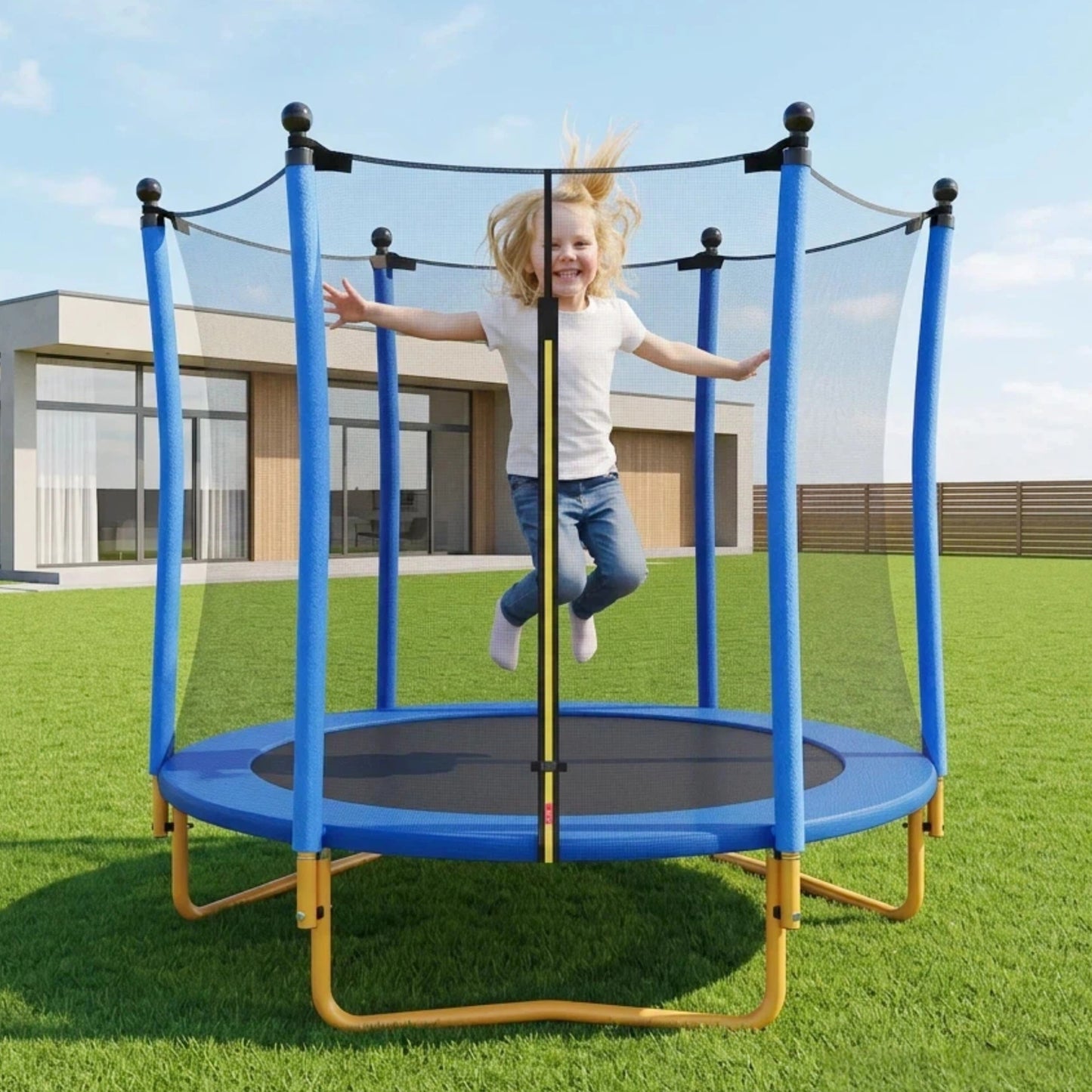 5.5FT Toddler Trampoline for Kids, SHINPT Mini Trampoline for Kids, 65" Outdoor/Indoor Trampoline with Enclosure Net, Recreational Trampoline for Patio, Backyard, Garden, Lawn, Yard