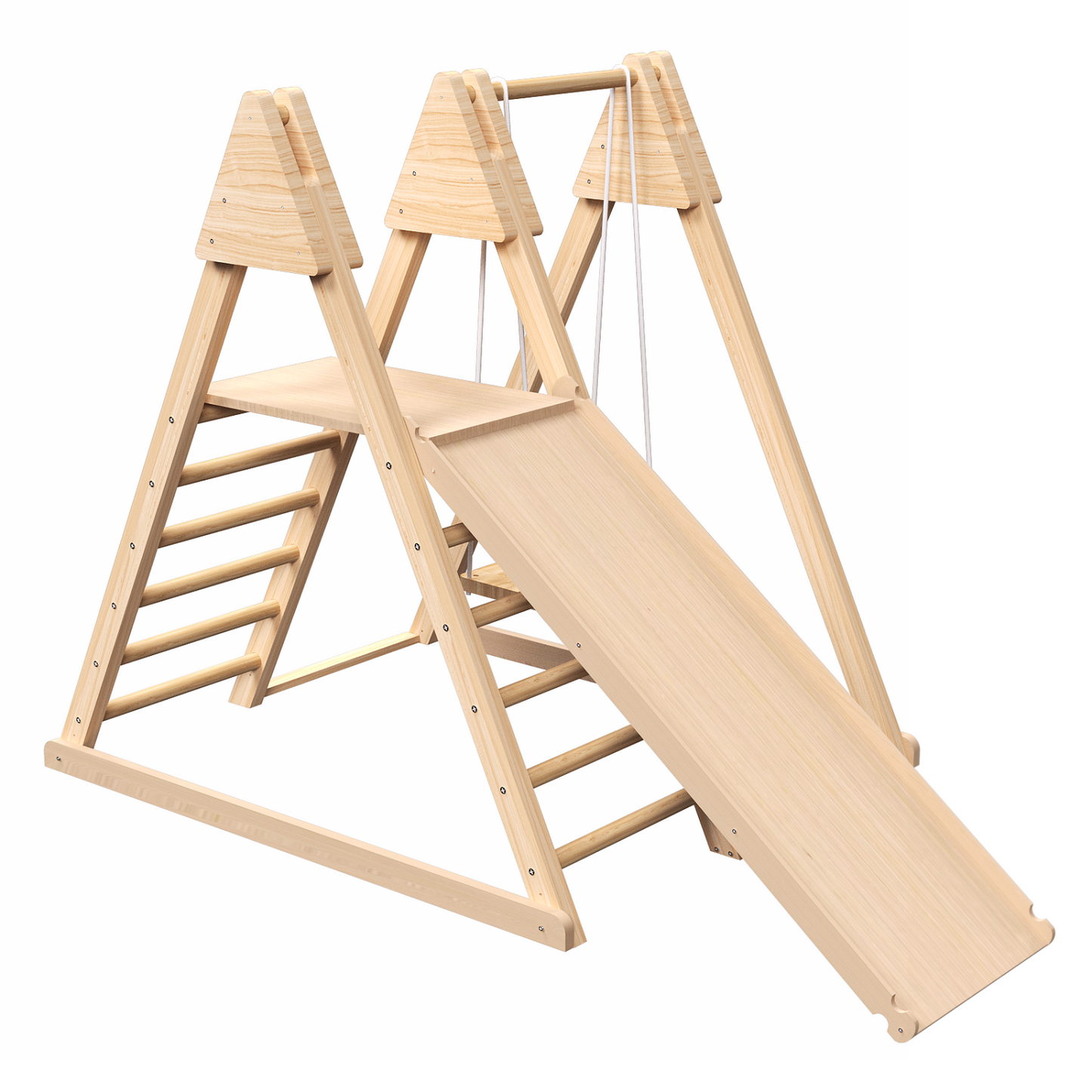 4-in-1 Indoor Jungle Gym, Wooden Indoor Climbing Toys with Baby Swing, Slide, Ladder, and Climbing Wall, Foldable Wooden Playset for Kids & Toddlers Ages 2-6, Best Gift for Boys and Girls