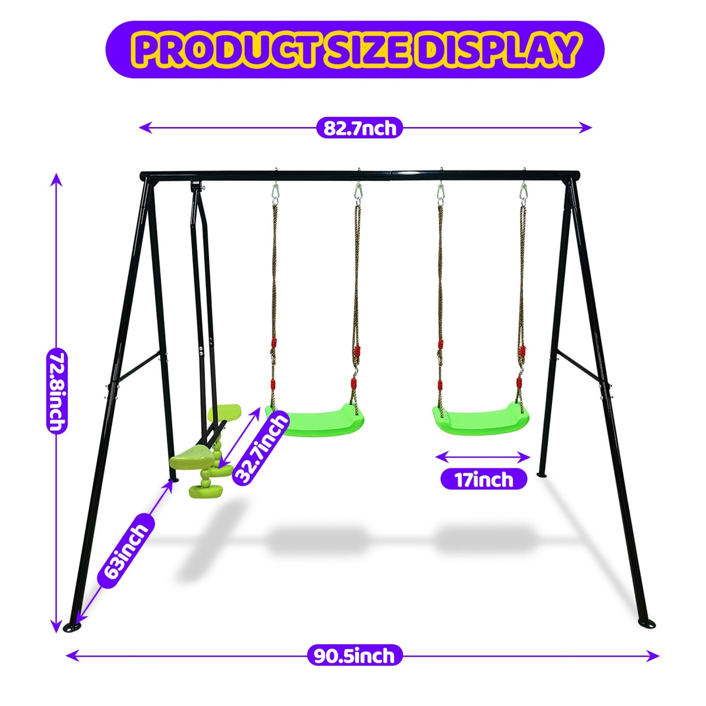 Swing Sets for Backyard, SHINPT 3 in 1 Metal Swing Set with 2 Blet Swings, Toddler Swing Set with Slider for Age 3-10, Playground Swingset Outdoor with 550Lbs Capacity, Easy to Assemble