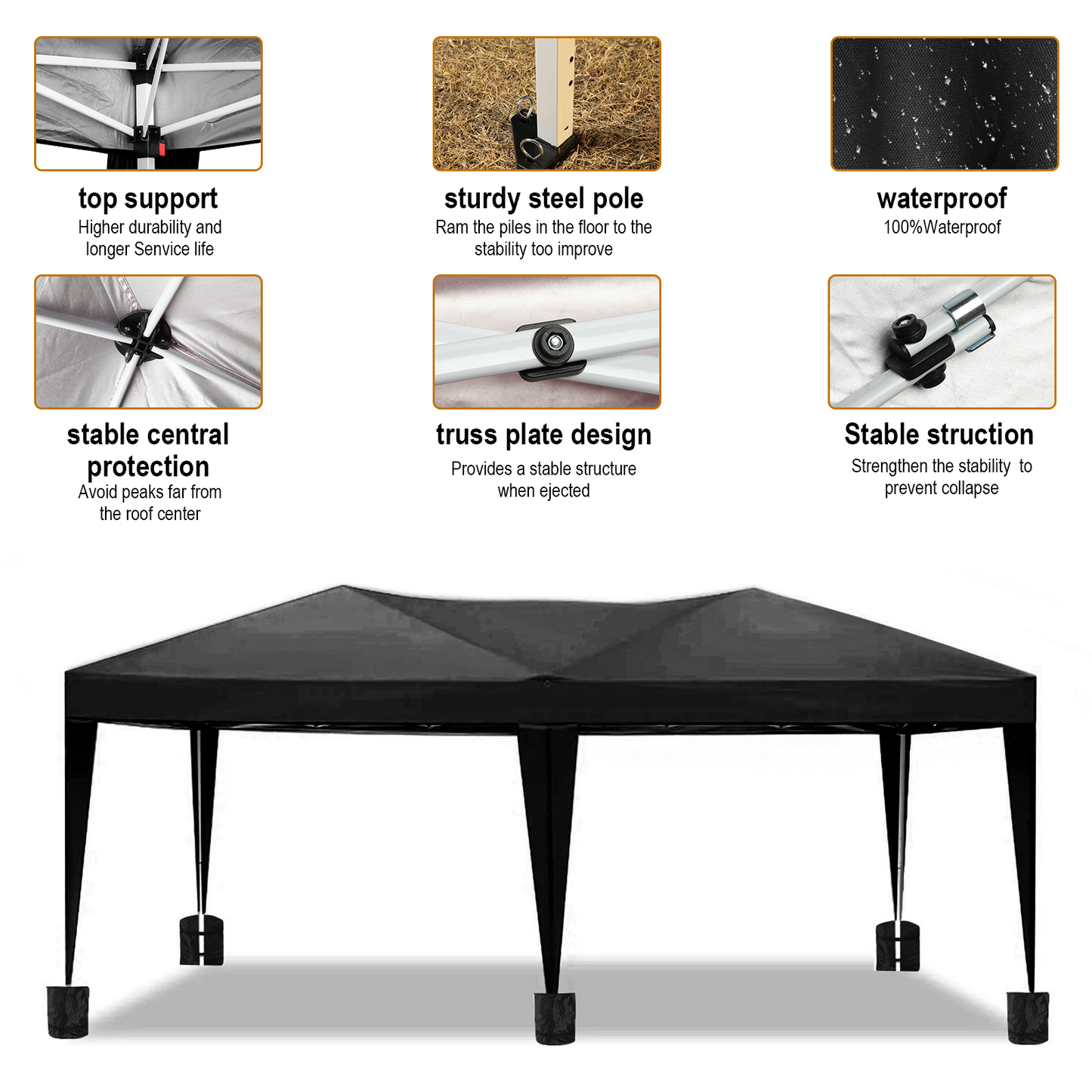 SHINPT 10 x 20ft Black Pop up Canopy Tent Outdoor, Event Canopy Tent with 6 Sidewalls and 4 Windows, Outdoor Tent for Backyard Party, Wedding Gazebo Tent with Upgrade Raised Roof and Carry Bag