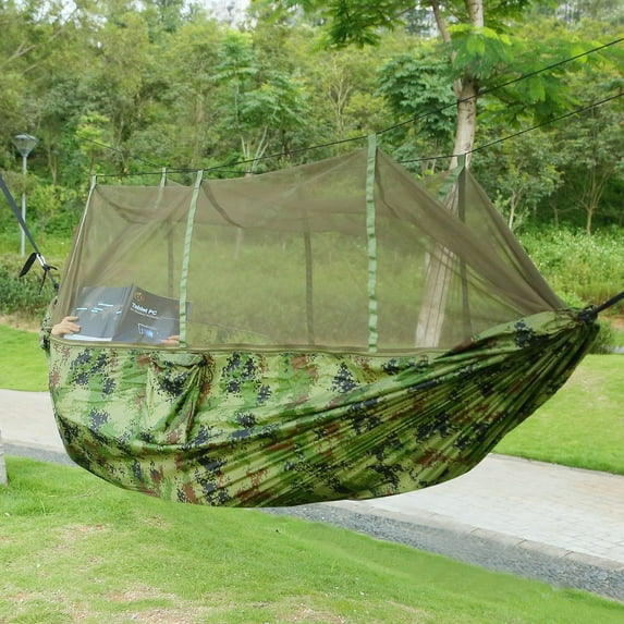 Camping Hammock, SHINPT Portable Double Hammock with Net, 600lbs Load 2 Persons Hammock Mosquito Net Outdoor Hiking Camping Hommock, Portable Nylon Swing Hanging Bed Strap Hook Carry Bag, Camouflage