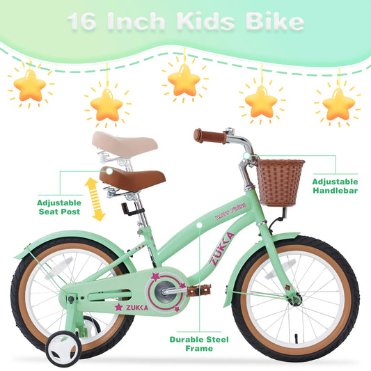 16 Inch kids bike with Anti-Skid Tires, BTMWAY Toddler Bike for Kids 4-7, Kids Bicycle with Training Wheels, Girl Bike Suitable for Beaches and Parks, Toddler Bicycle with Basket, Multiple Colors