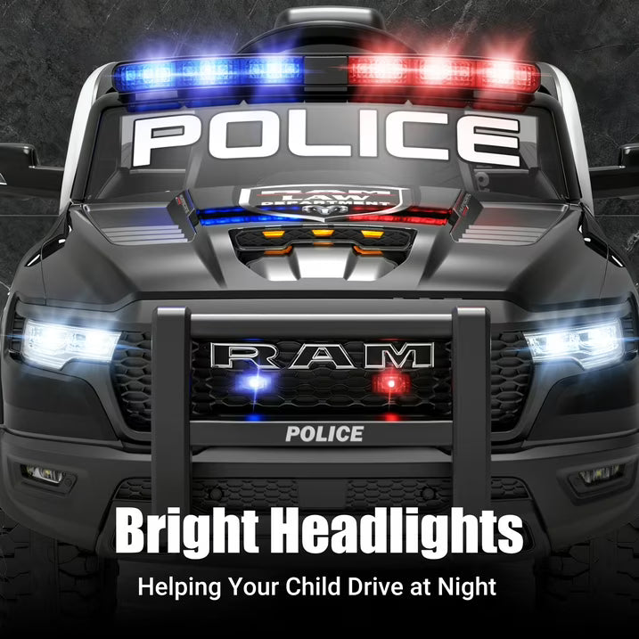 SHINPT Police Car Ride on, RAM1500 RHO Kids Electric Police Car with Parent Remote Control, 12V Powered Toddler Ride on Toy with Siren Lights, Single Seat, 1-3MPH Safe Speed for Boys Girls Ages 3-8
