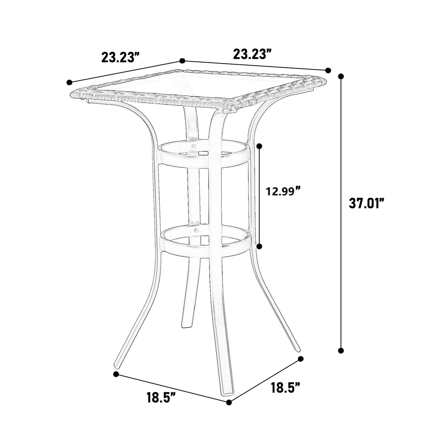 Outdoor Patio Set of 3, SHINPT Tall Bar Stools, 3 Pieces Patio Bar Set with Rattan Bar Chairs, Bistro Set Outdoor with Glass Table Top, Outdoor Bar Set for Backyard, Garden, Pool, Balcony and Deck