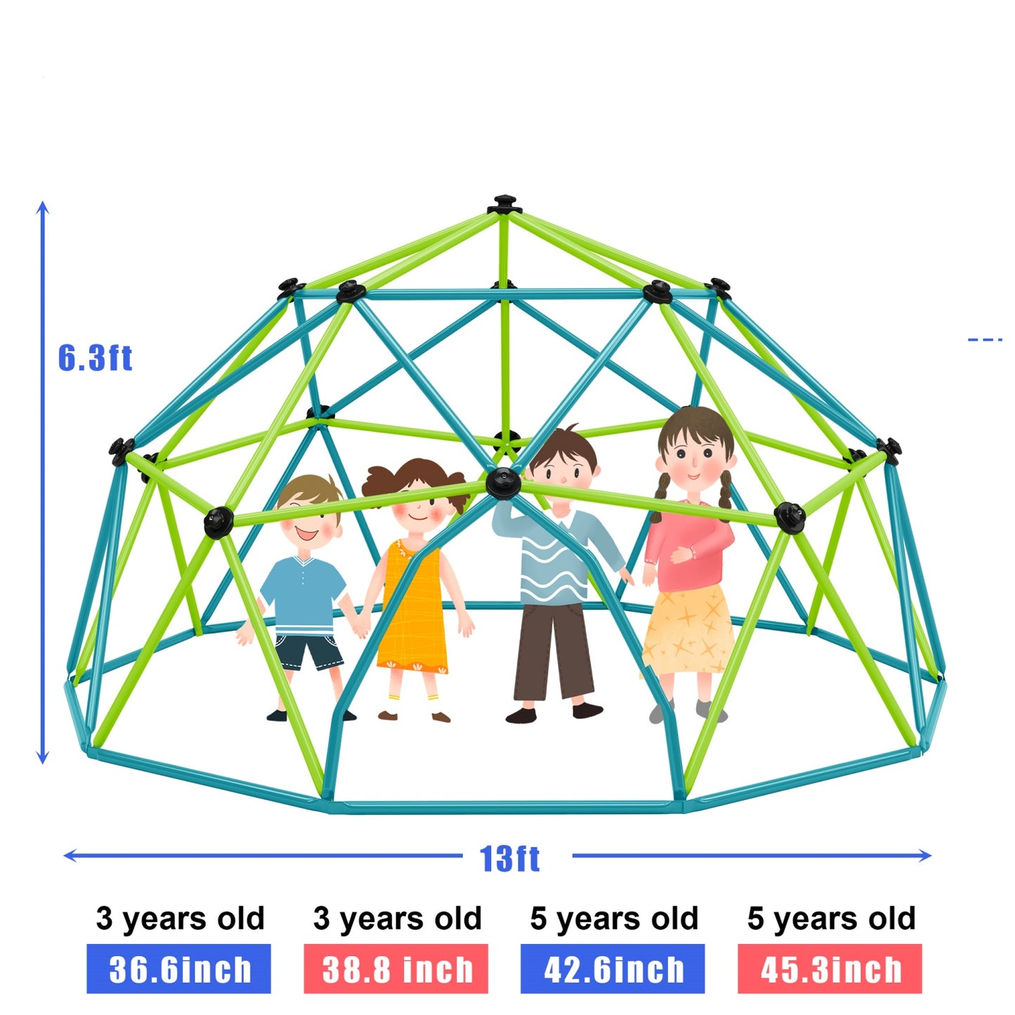 Climbing Dome for Kids Age 3-8, 13 ft Outdoor Jungle Gym with Rust & UV Resistant Steel, Geometric Playground Dome Climber Monkey Bars Climbing Tower for Backyard, Supporting 1000 LBS, Easy Assembly