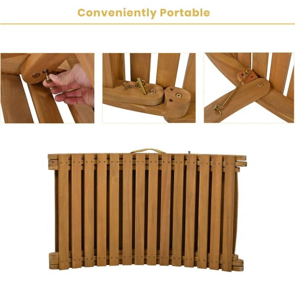 Shinpt Casual Outdoor Chair Extended Chaise Set, Portable Outdoor Furniture Set, Solid Wood Pool Lounger, Patio Lounger with Foldable Table for Beach, Backyard, Poolside and Lawn, Brown