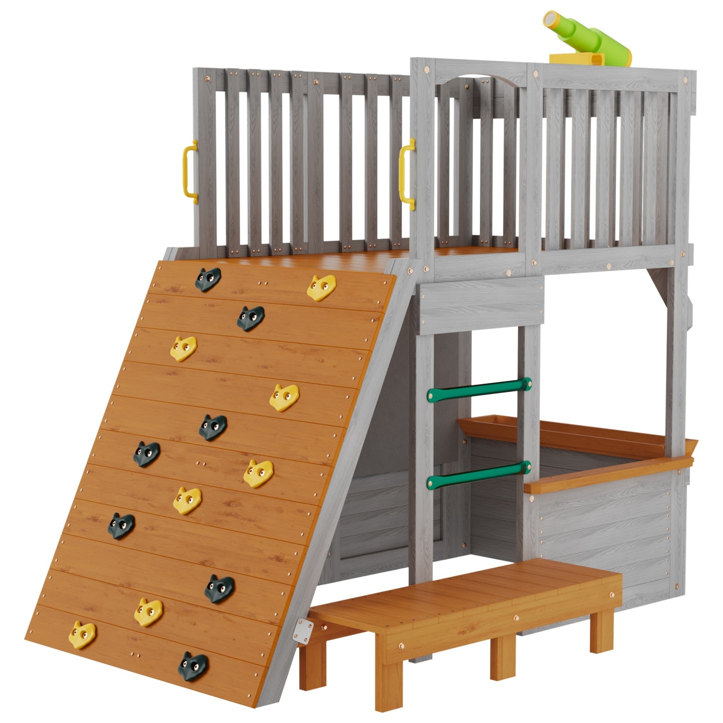 Kids Outdoor Play Equipment, Wooden Playground Sets for Backyards with Lookout Post, Telescope, Seats, Door, Ladder and Climb Ramp, Toddler Outdoor Playset for Kids Ages 3-8 Children, Easy Set Up