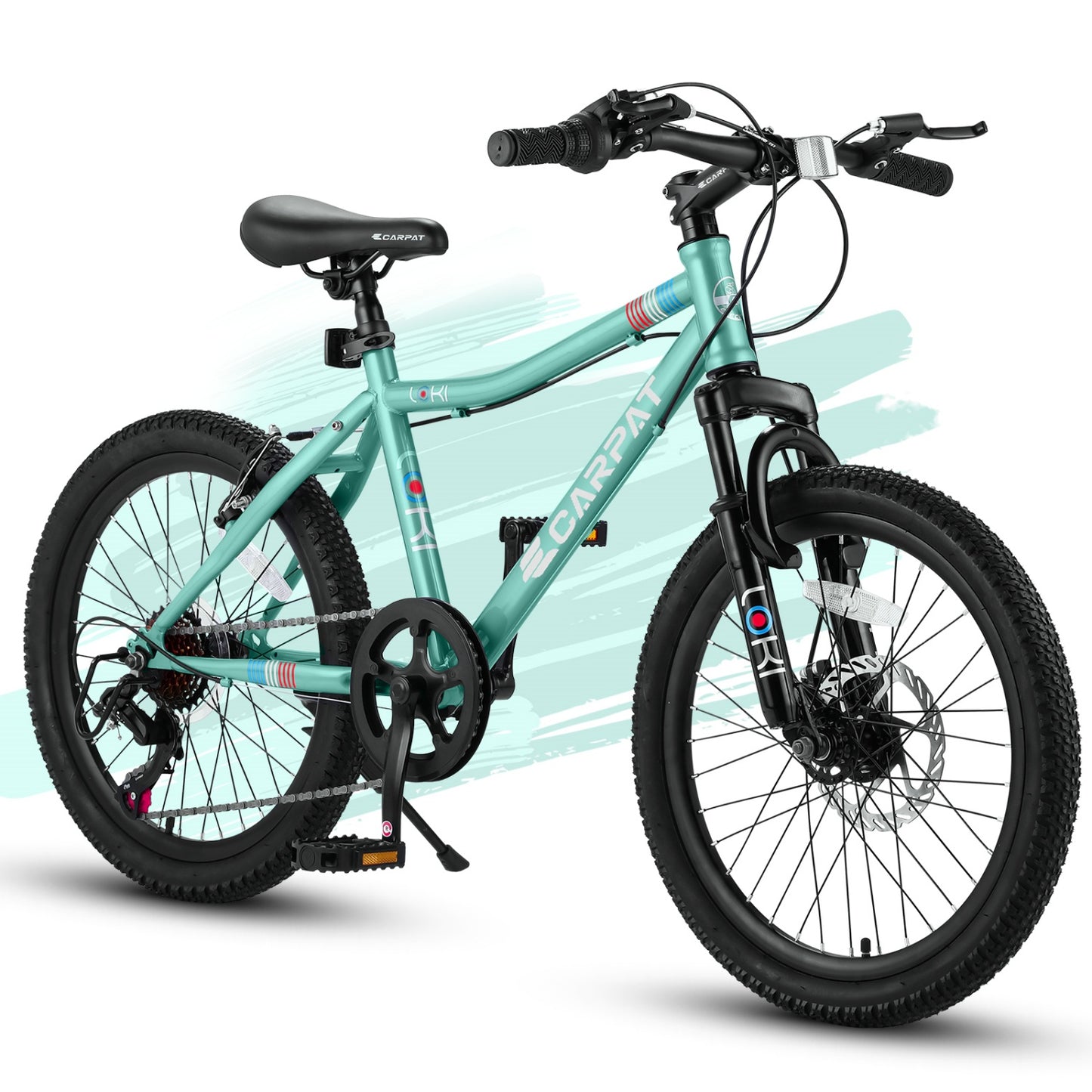 20"Kids Mountain Bike for Ages 8-12, SHINPT BMX Style Kids' Bicycles with Adjustable 7Speed, Front Suspension Disc Brake and Rear V-Brake, Teen Bike with High Steel Frame, Gifts for Girls/Boys