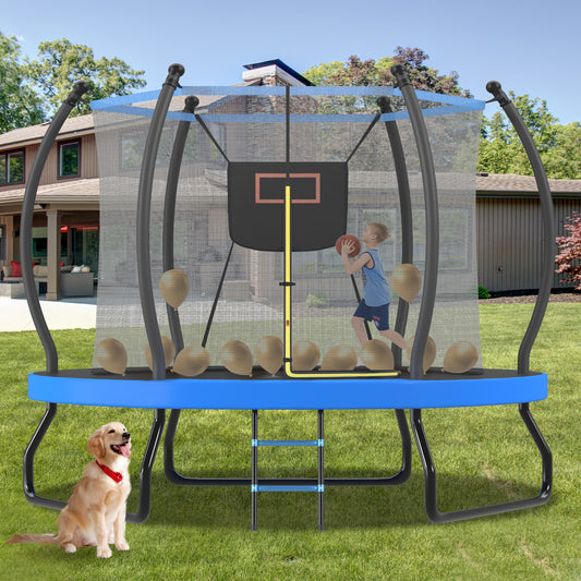 SHINPT 10FT Outdoor Trampoline for Kids & Adults, Rebounder Trampolines with Enclosure Net, Ladder, Coating Metal Frame, Recreational Large Backyard Trampoline for Garden, Park, Backyard