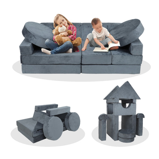 14pcs Modular Kids Play Couch, SHINPT Kids Play Couch for Toddlers Convertible Foam and Floor Cushion, Kids Playroom Furniture for Playroom Bedroom Living Rooms, Nugget Couch for Kids Birthday Gifts