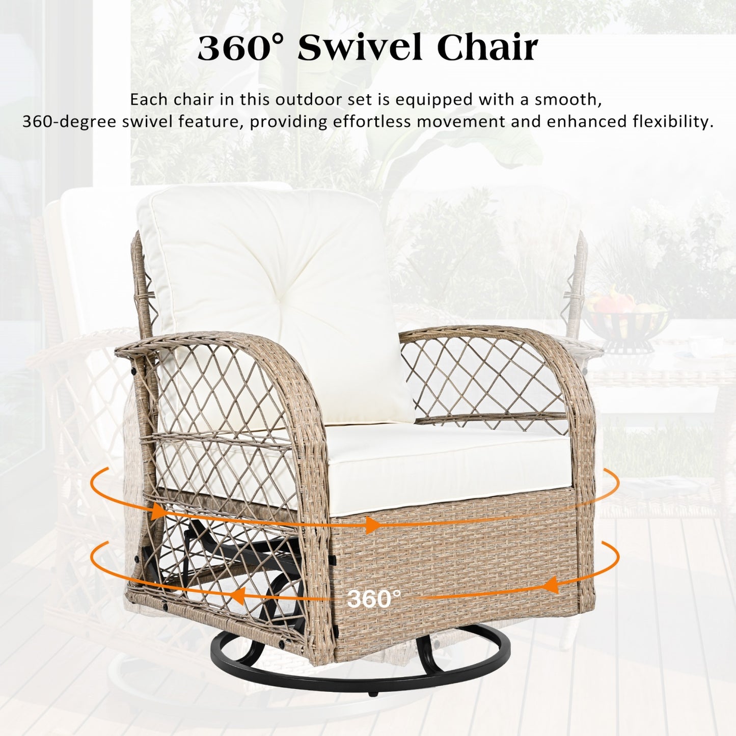 Outdoor Rocking Chair Set of 2, SHINPT All Weather Wicker Patio Furniture Set with Premium Fabric Cushions, Front Porch furniture Set with Table Set for Balcony, Deck, Yard, Natural/Brown