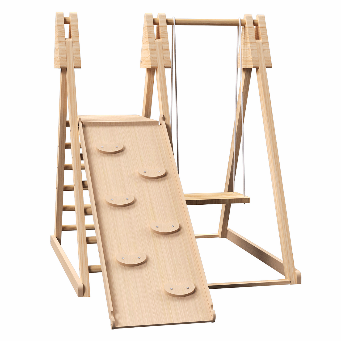 4-in-1 Indoor Jungle Gym, Wooden Indoor Climbing Toys with Baby Swing, Slide, Ladder, and Climbing Wall, Foldable Wooden Playset for Kids & Toddlers Ages 2-6, Best Gift for Boys and Girls
